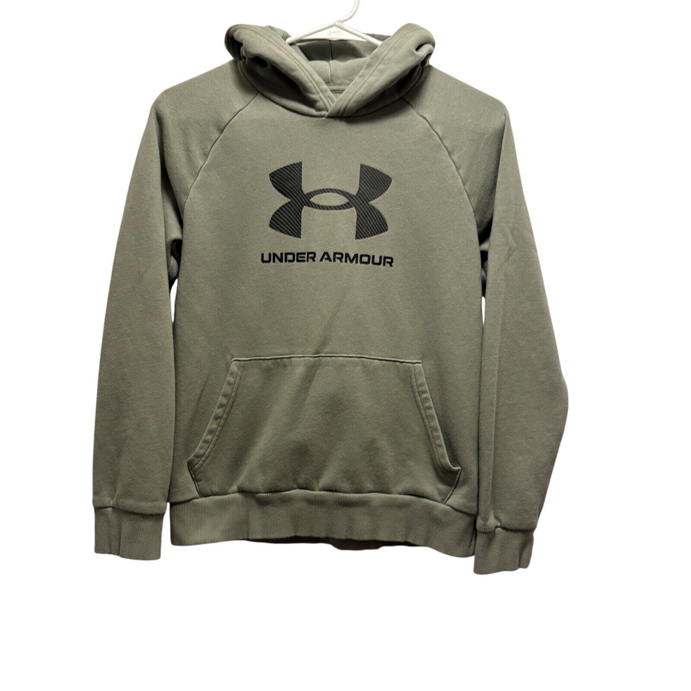 Under Armour Hoodie Pullover Sweatshirt Big Logo Front Pocket Green Y LG - Picture 1 of 6